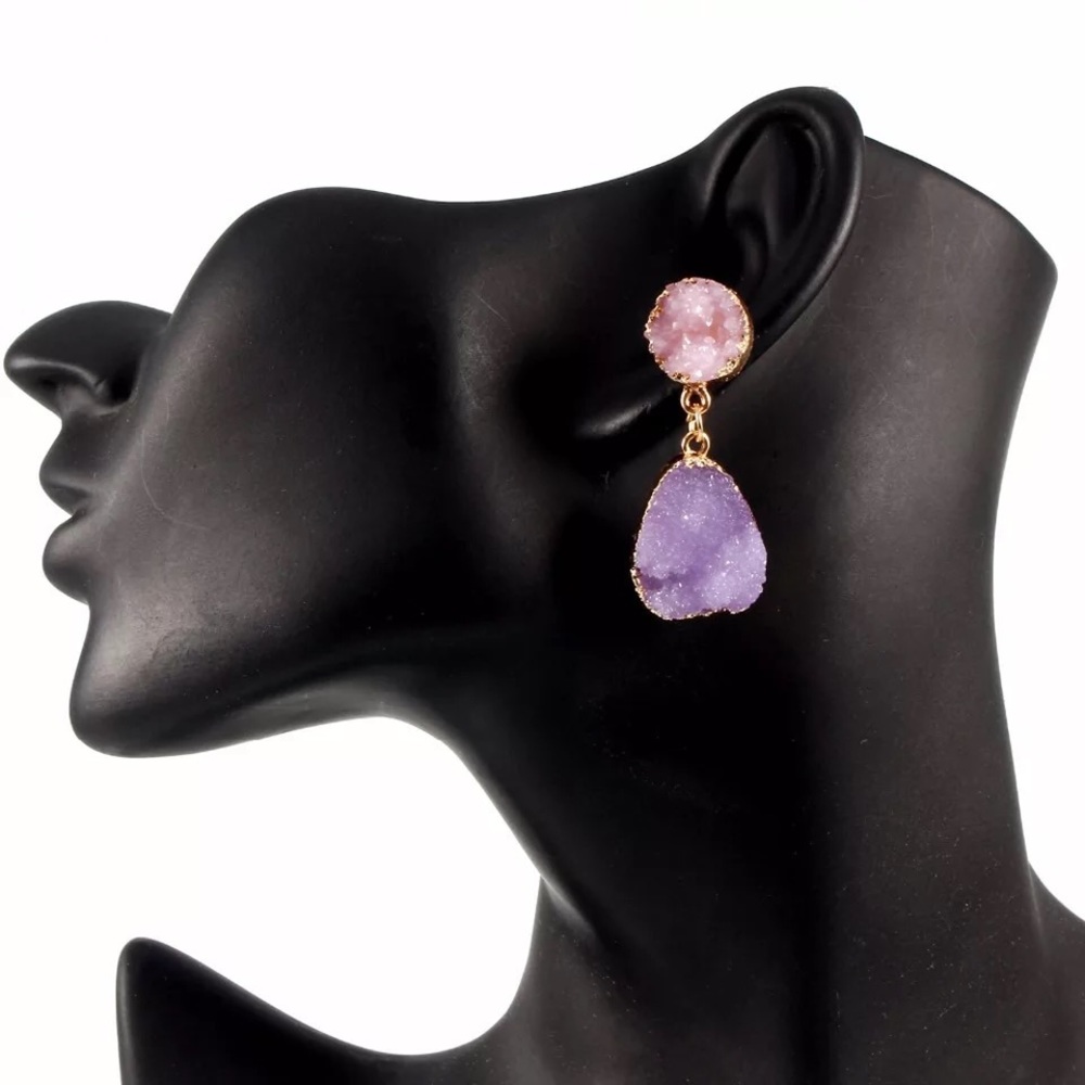 Drop Irregular Gold Stud Multi-Tone Earrings - Picture 3 of 6